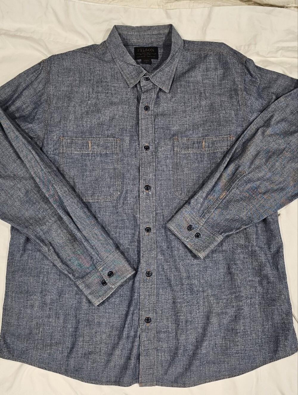 Filson Men's Rinsed Indigo Chambray Blue Long-Sleeve Button-Up Shirt XL